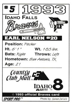 1993 Sport Pro Idaho Falls Braves #5 Earl Nelson Back