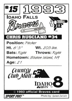 1993 Sport Pro Idaho Falls Braves #15 Chris Rusciano Back