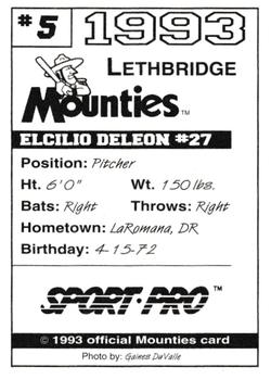 1993 Sport Pro Lethbridge Mounties #5 Elcilio DeLeon Back