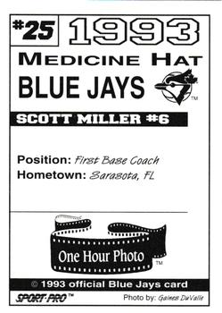 1993 Sport Pro Medicine Hat Blue Jays #25 Scott Miller Back