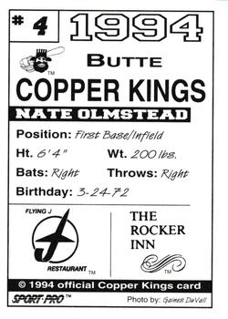 1994 Sport Pro Butte Copper Kings #4 Nate Olmstead Back
