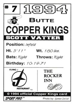 1994 Sport Pro Butte Copper Kings #7 Scott Vatter Back