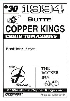 1994 Sport Pro Butte Copper Kings #30 Chris Tomashoff Back
