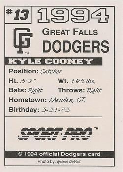 1994 Sport Pro Great Falls Dodgers #13 Kyle Cooney Back