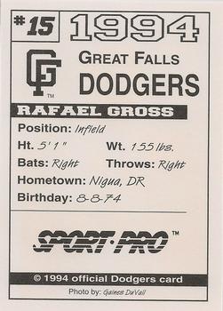 1994 Sport Pro Great Falls Dodgers #15 Rafael Gross Back