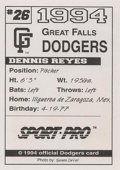 1994 Sport Pro Great Falls Dodgers #26 Dennys Reyes Back