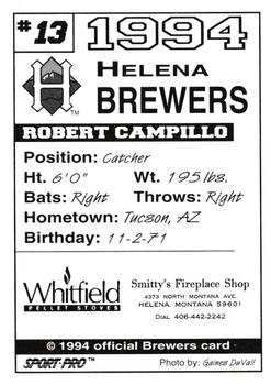 1994 Sport Pro Helena Brewers #13 Robert Campillo Back