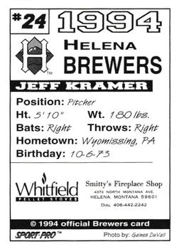 1994 Sport Pro Helena Brewers #24 Jeff Kramer Back