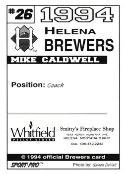1994 Sport Pro Helena Brewers #26 Mike Caldwell Back