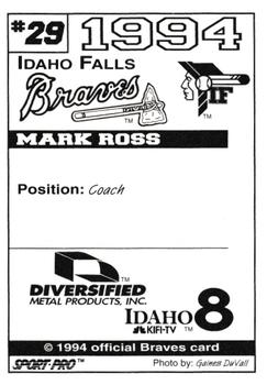 1994 Sport Pro Idaho Falls Braves #29 Mark Ross Back