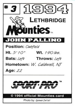 1994 Sport Pro Lethbridge Mounties #3 John Pallino Back