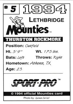 1994 Sport Pro Lethbridge Mounties #5 Thurston Rockmore Back