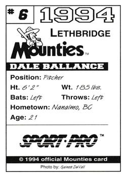1994 Sport Pro Lethbridge Mounties #6 Dale Ballance Back