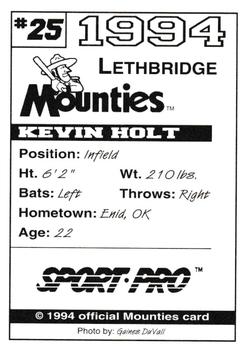 1994 Sport Pro Lethbridge Mounties #25 Kevin Holt Back
