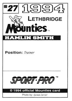 1994 Sport Pro Lethbridge Mounties #27 Hamlin Smith Back