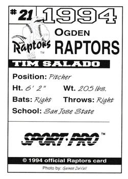 1994 Sport Pro Ogden Raptors #21 Tim Salado Back