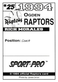 1994 Sport Pro Ogden Raptors #25 Rich Morales Back