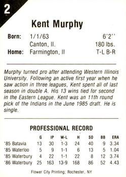 1987 Pucko Buffalo Bisons #2 Kent Murphy Back
