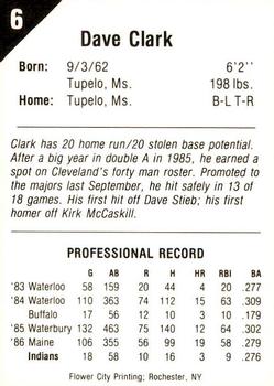 1987 Pucko Buffalo Bisons #6 Dave Clark Back