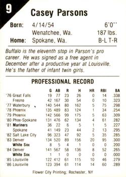 1987 Pucko Buffalo Bisons #9 Casey Parsons Back
