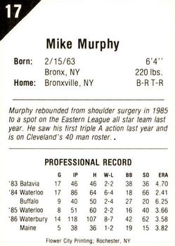 1987 Pucko Buffalo Bisons #17 Mike Murphy Back