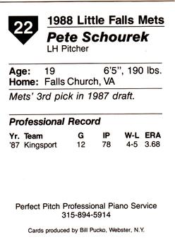 1988 Pucko Little Falls Mets #22 Pete Schourek Back