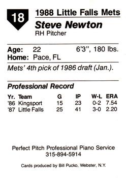 1988 Pucko Little Falls Mets #18 Steve Newton Back