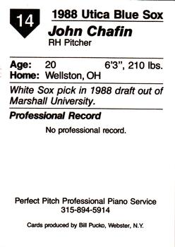 1988 Pucko Utica Blue Sox #14 John Chafin Back