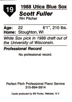 1988 Pucko Utica Blue Sox #19 Scott Fuller Back