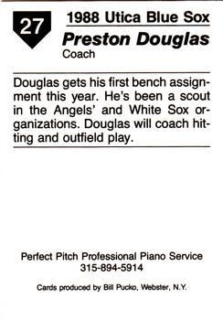 1988 Pucko Utica Blue Sox #27 Preston Douglas Back