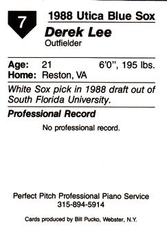 1988 Pucko Utica Blue Sox #7 Derek Lee Back