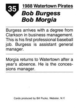 1988 Pucko Watertown Pirates #35 Bob Burgess / Bob Morgia Back