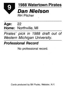 1988 Pucko Watertown Pirates #9 Dan Nielsen Back