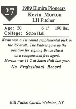 1989 Pucko Elmira Pioneers #27 Kevin Morton Back