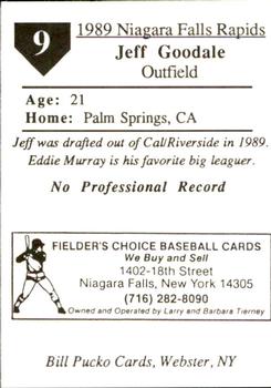 1989 Pucko Niagara Falls Rapids #9 Jeff Goodale Back