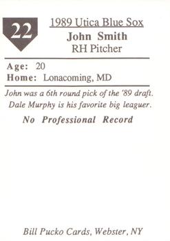 1989 Pucko Utica Blue Sox #22 John Smith Back