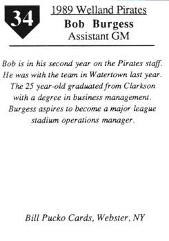1989 Pucko Welland Pirates #34 Bob Burgess Back
