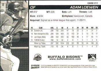 2012 Choice Buffalo Bisons #11 Adam Loewen Back