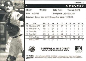 2012 Choice Buffalo Bisons #13 Lucas May Back