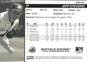 2012 Choice Buffalo Bisons #23 Jeff Stevens Back