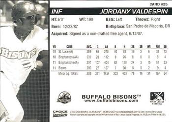 2012 Choice Buffalo Bisons #25 Jordany Valdespin Back