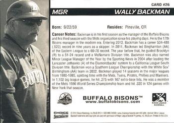 2012 Choice Buffalo Bisons #26 Wally Backman Back