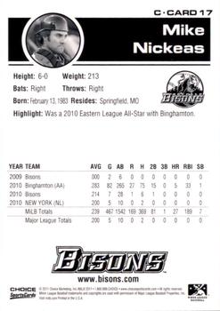 2011 Choice Buffalo Bisons #17 Mike Nickeas Back