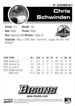 2011 Choice Buffalo Bisons #21 Chris Schwinden Back