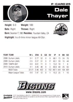 2011 Choice Buffalo Bisons #25 Dale Thayer Back