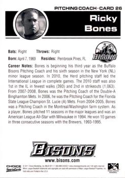 2011 Choice Buffalo Bisons #26 Ricky Bones Back