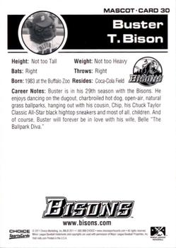 2011 Choice Buffalo Bisons #30 Buster T. Bison Back