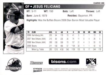 2010 Choice Buffalo Bisons #9 Jesus Feliciano Back