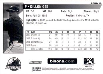 2010 Choice Buffalo Bisons #10 Dillon Gee Back