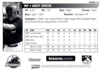 2010 Choice Buffalo Bisons #11 Andy Green Back